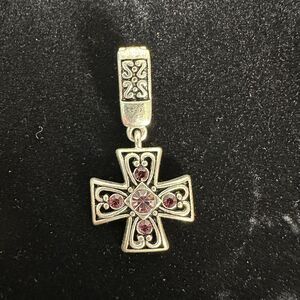 Premier Designs Silver Tone Purple Pink Rhinestone Cross Necklace Pendant